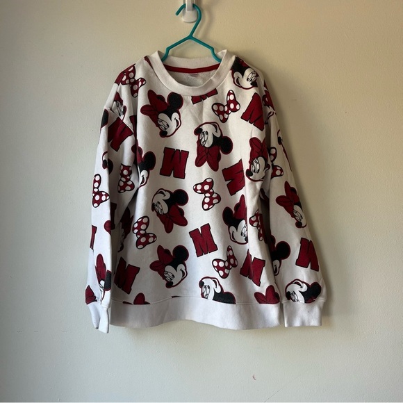 Disney Minnie Mouse Sweatshirt Girls 7/8 White Red Bow All Over Print Joe Fresh - Picture 4 of 9